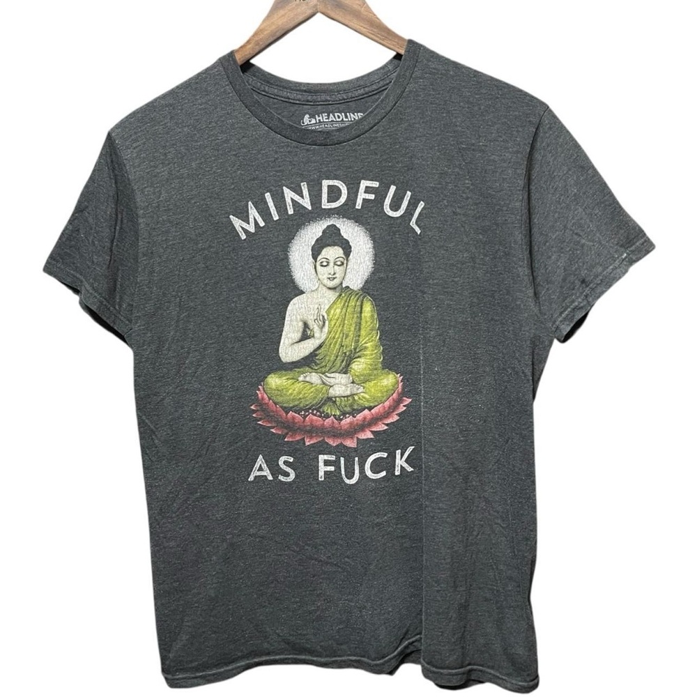 Mindful as F*** funny humor Dad joke meditation graphic short sleeve T-shirt tee